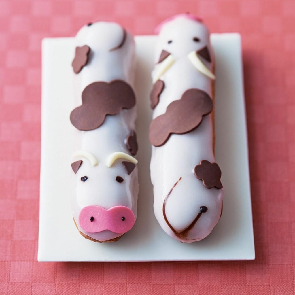 ついに2021年がはじまりましたね！　今年もおいし～いスイーツをたっぷり堪能したいところですが、今回は干支にちなんでキュートな牛柄スイーツをご紹介。

１枚目：