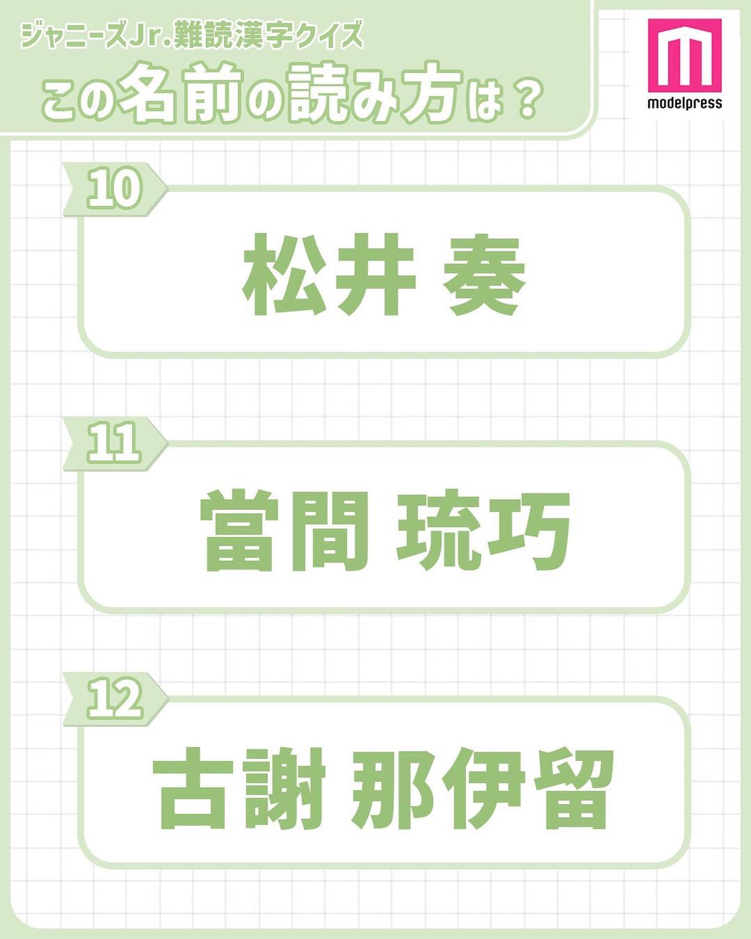モデルプレス 難読 クイズ 全部読める 名前もかっこいいジャニーズjr 今回は 名前もかっこいい男性芸 Magmoe