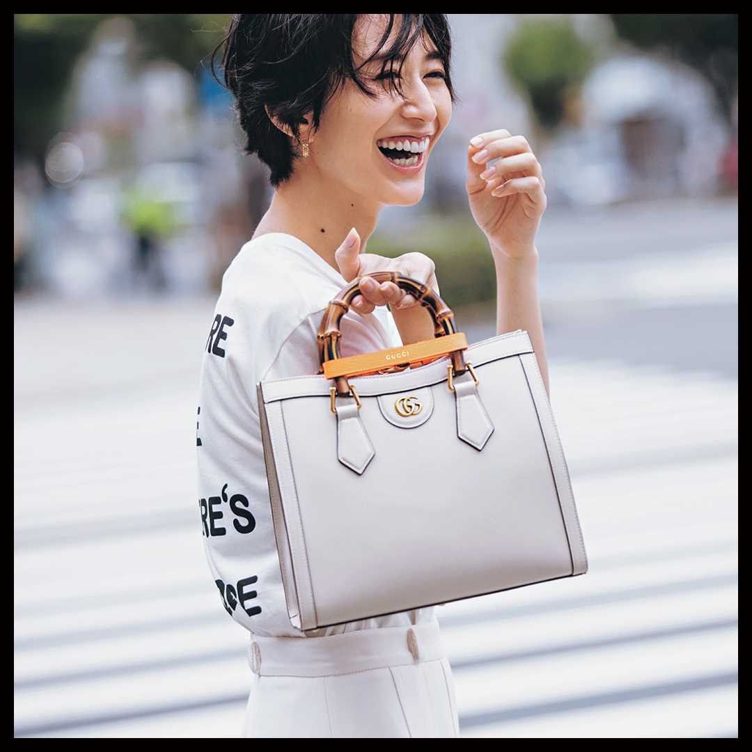 連載 なりたい自分は バッグで作る ８月号は 神山まりあさん Gucciの新作 Gucci Diana ブランドのアイコンのひとつであるバンブーハンドル Magmoe