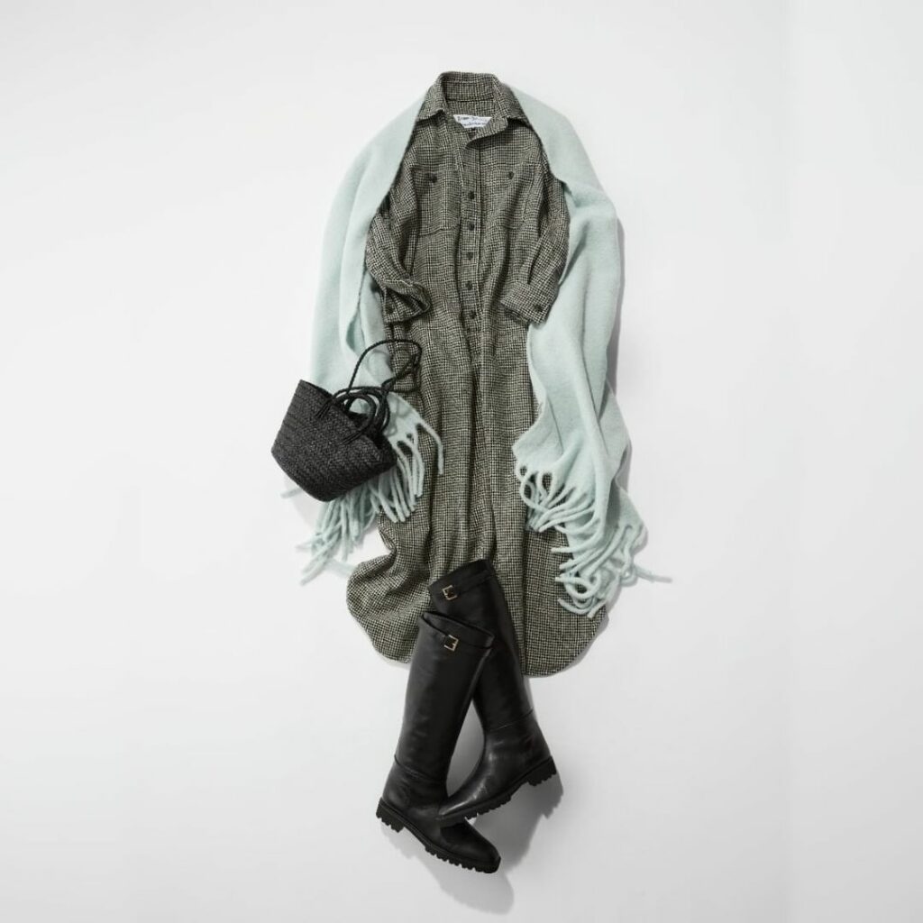 . 
*PICK UP! Coordinate* 
.
オフィスにはもちろん、ちょっとしたデートにもぴったりな秋冬素材のシャツワンピースにはロングブーツがぴった