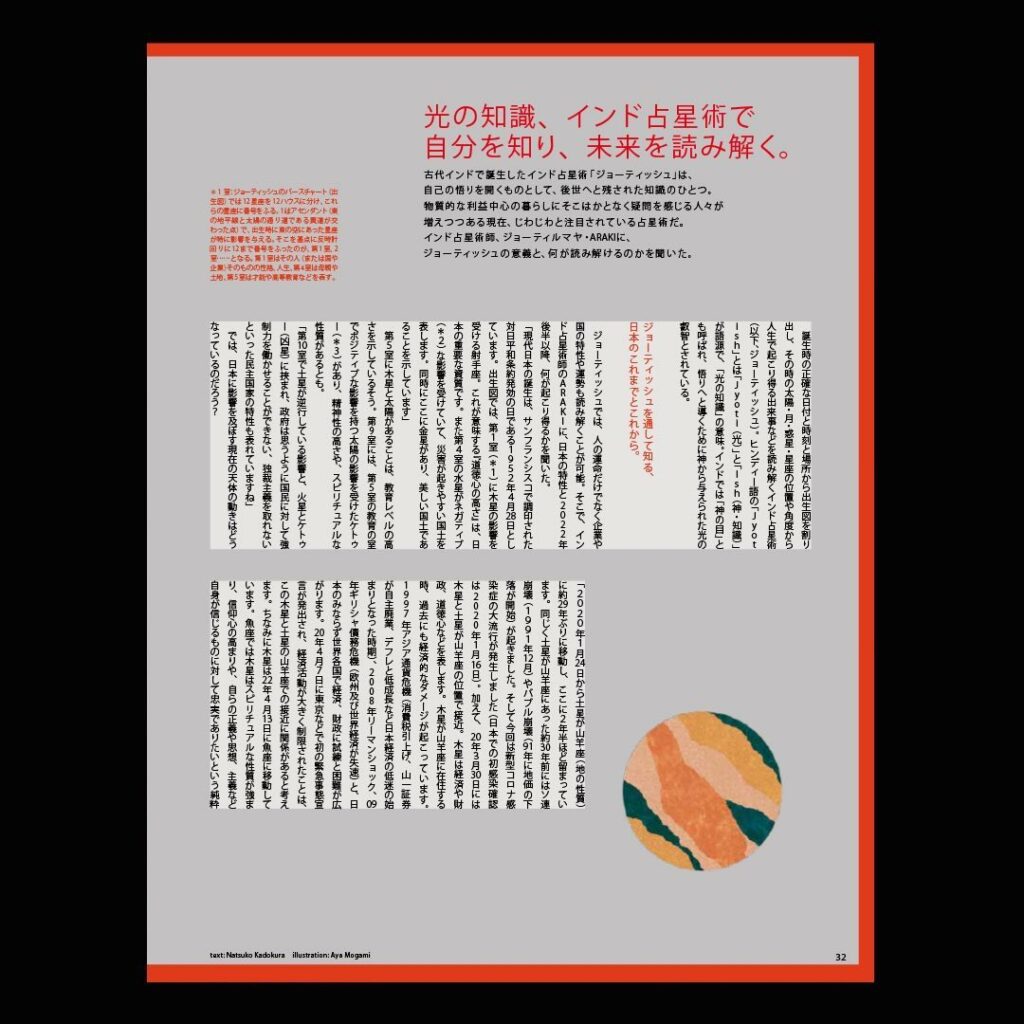 【光の知識、インド占星術で 　
  自分を知り、未来を読み解く】

古代インドで誕生したインド占星術「ジョーティッシュ」は、 自己の悟りを開くものとして、後世へ