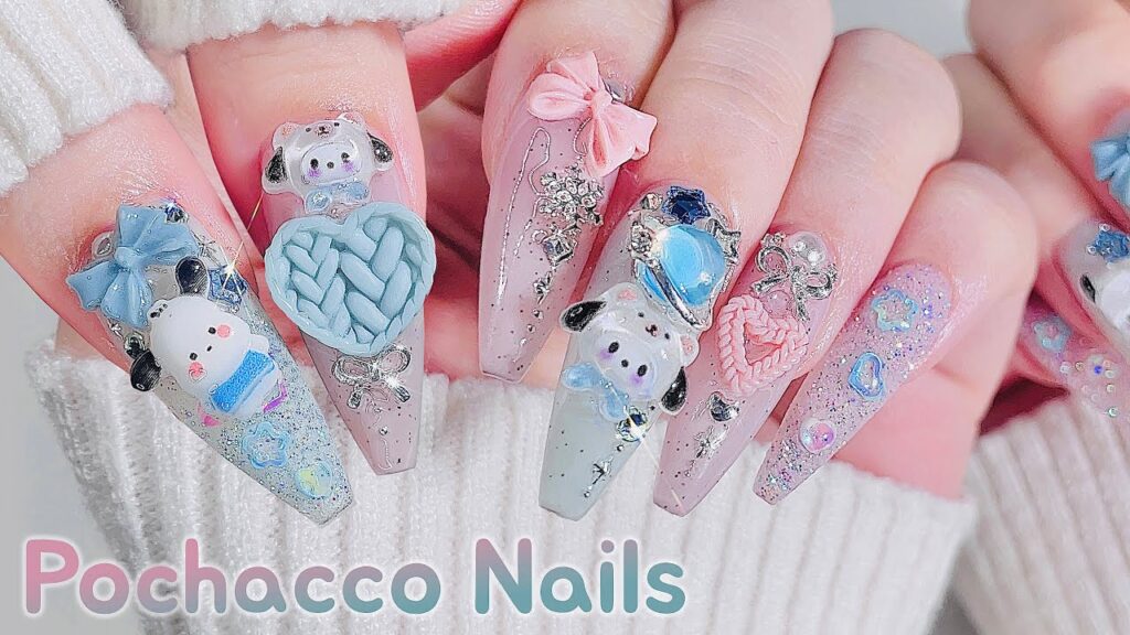 겨울 품은 포차코 네일❄️ 양손 케어부터 아트까지🙌 초간단 팁연장 / 산리오 네일 / 셀프네일 ASMR
