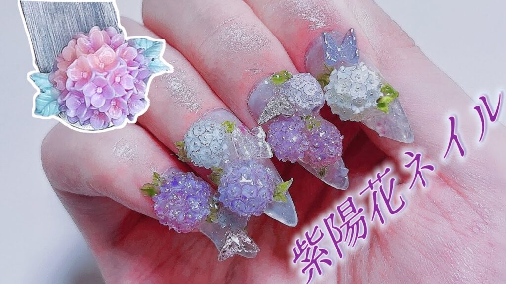 SUB) 夏の終わりにアジサイネイル✨ピールオフジェル正直レビュー /シリコンモールドの使い方 / ASMR