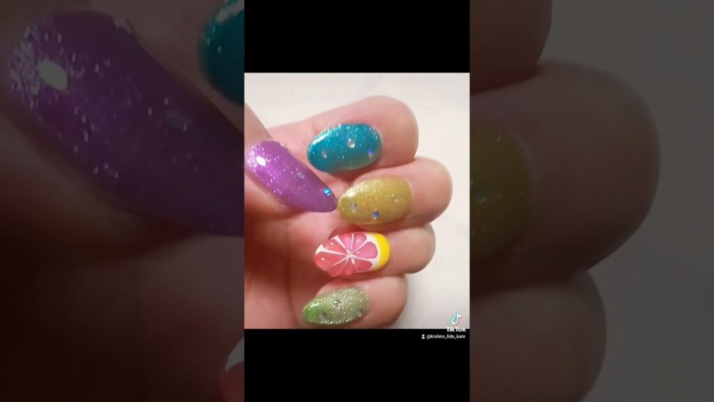 【サマーネイル  ピンクグレープフルーツ】 #ショート #ネイル#グレープフルーツ