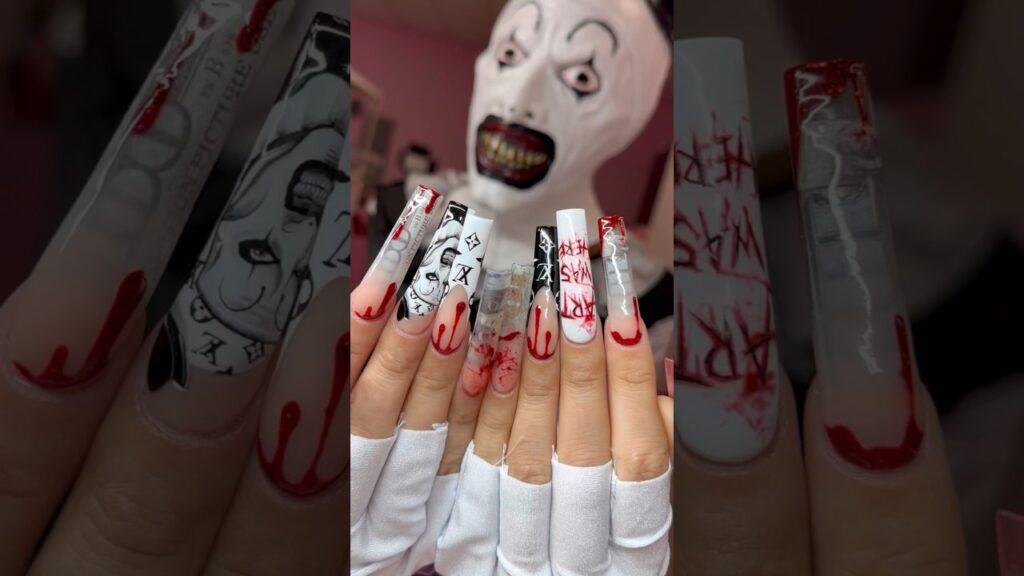 Doing TERRIFIERS Nails?? ⚠️😳🤡 Money INSIDE Nails💸💅🏼 #halloweennails #nailart #naildesign #nails