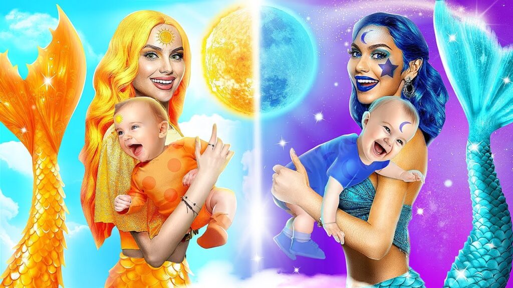 デイガール vs ナイトガール！ワンカラー変身チャレンジ！マーメイドになる方法！