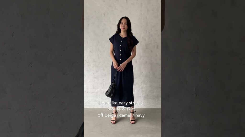 リネン調イージーストレッチブラウス＆リネン調イージーストレッチスカート