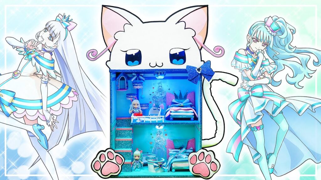 わんだふるぷりきゅあ！❤️キュアニャミーとキュアリリアンのドールハウスをDIY⭐️わんぷりのユキと猫屋敷まゆのお部屋を手作り🌼100円ショップの材料でプリキュアと猫ちゃんのおうち✨声真似🍭