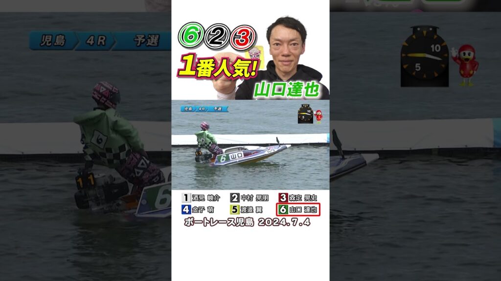 【6-2-3一番人気！？】地元山口達也がイン奪取！人気に応える好走！#shorts #ボートレース #山口達也