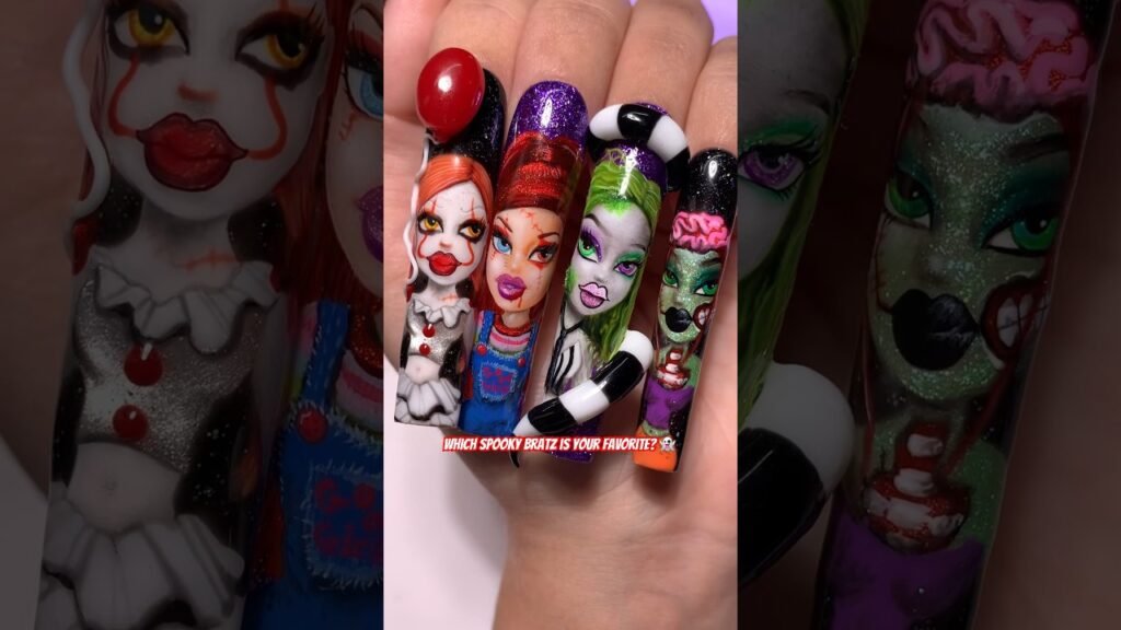 Spooky Bratz Nails!😱🩸🔪 #nailart #naildesign #halloweennails