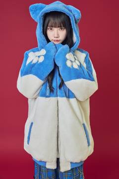 PSYCHO NATION(サイコネーション) 猫耳天使 しっぽ付き 切替配色 ファーブルゾン - WHITE × BLUE