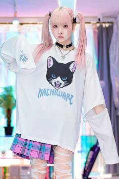 LISTEN FLAVOR（リッスン・フレーバー） 猫サンチーム 2WAYジップ・ロンT - White