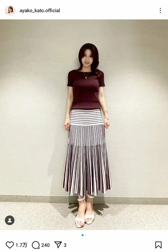 加藤綾子のインスタグラム（@ayako_kato.official）より - スポニチ Sponichi Annex