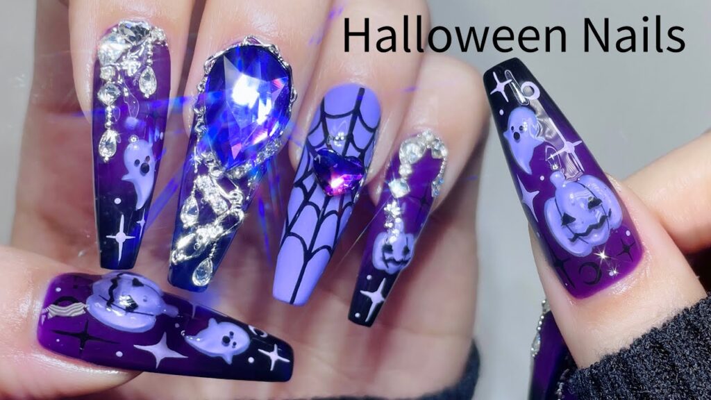 보라 할로윈 네일🎃👻 드로잉 엠보아트 하는법! 셀프네일 / 손톱연장 / 네일아트 / 네일 ASMR