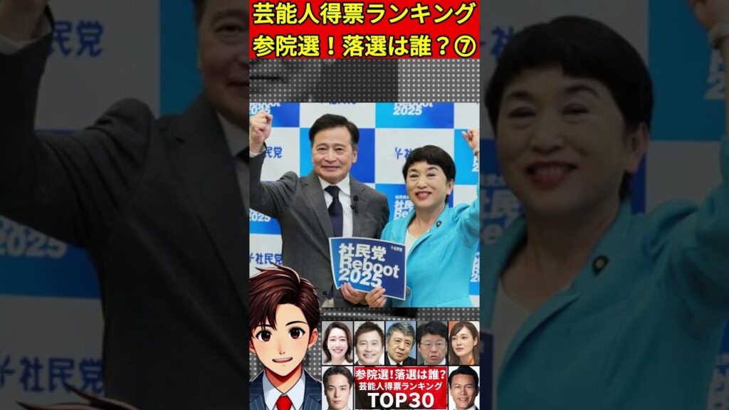参議院選挙の芸能人➆当選・落選のまとめ2025！参議院選の得票数ランキング芸能人・有名人30名の当落は!? 　#タレント議員　#参議院選挙 #芸能人出馬　#ラサール石井　#世良公則　#北村春男　#さや