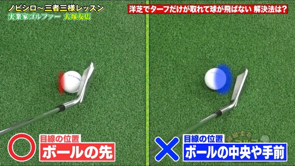 【公式】洋芝でターフだけが取れて球が飛ばない 解決法は?|岡田圭右 ゴルフのノビシロ~「三者三様のレッスン」#22 【公式】洋芝でターフだけが取れて球が飛ばない 解決法は?|岡田圭右 ゴルフのノビシロ~「三者三様のレッスン」#22