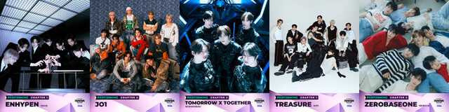 ノミネートアーティスト/ENHYPEN、JO1、TOMORROW X TOGETHER、TREASURE。ZEROBASEONE/※ABC順(提供写真)