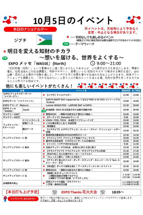 『2025大阪・関西万博』10月5日（日）のイベント