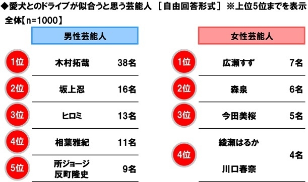 愛犬とのドライブが似合うと思う芸能人
