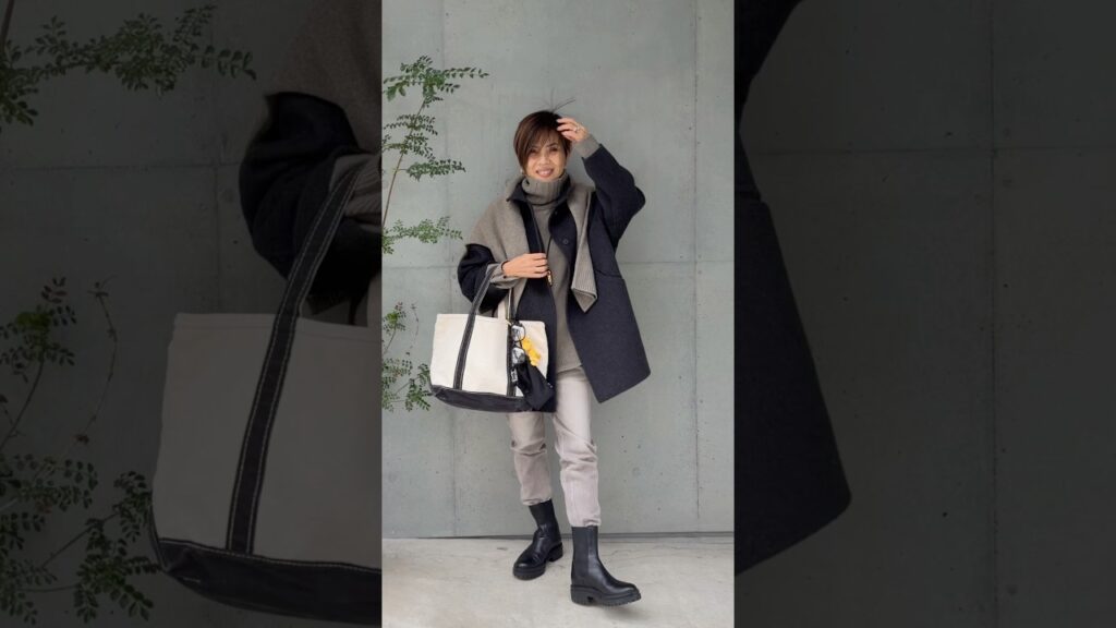 チャコールグレー×グレー×ブラックコーデコートはDaligoatの物でお値段以上の高見えハーフコートです#大人カジュアル #冬コーデ #ハーフコート#ファッション #コーディネート #153cm