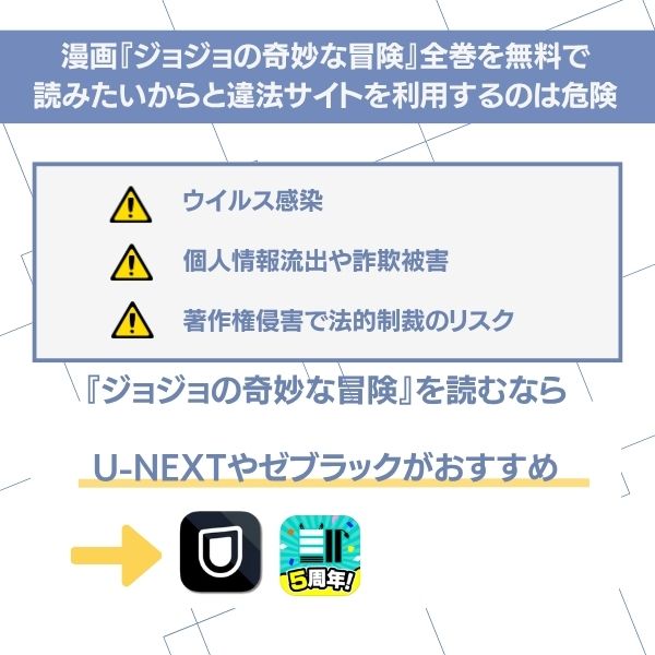 漫画『ジョジョの奇妙な冒険』違法サイトや海賊版利用への注意喚起