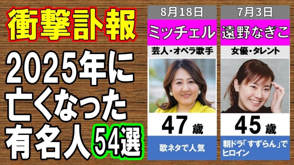 【涙腺崩壊】2025年亡くなった超有名人たち54選…もう一度会いたい!突然すぎる別れに日本中が涙…名場面と軌跡で綴る特別追悼【2025年下半期】 【涙腺崩壊】2025年亡くなった超有名人たち54選…もう一度会いたい!突然すぎる別れに日本中が涙…名場面と軌跡で綴る特別追悼【2025年下半期】