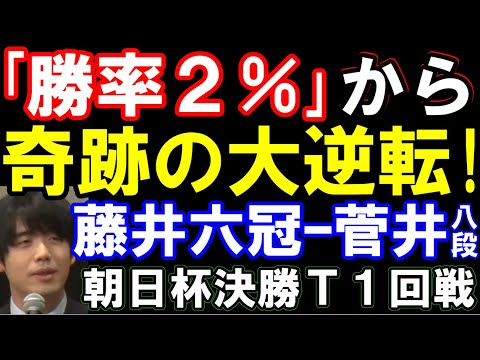 【朝日杯棋譜解説】藤井聡太六冠ｰ菅井竜也八段　｢勝率2%｣から奇跡の大逆転！　第19回朝日杯トーナメント　主催：朝日新聞社､日本将棋連盟（主催者許諾済）