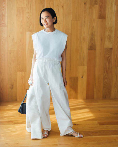 リブ クルーネック フレンチスリーブ トップス