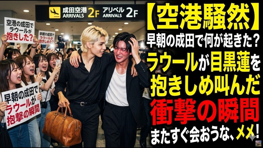 【空港騒然】 早朝の成田で何が起きた？ラウールが目黒蓮を抱きしめ叫んだ衝撃の瞬間 またすぐ会おうな、メメ！ 【独占考察】ラウールもカナダへ？目黒蓮との空港ハグが意味する本当のメッセージ