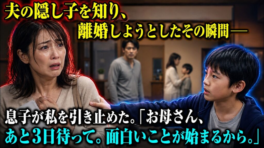 夫の隠し子を知り、離婚しようとしたその瞬間―息子が私を引き止めた。「お母さん、あと3日待って。面白いことが始まるから。」 夫の隠し子を知り、離婚しようとしたその瞬間―息子が私を引き止めた。「お母さん、あと3日待って。面白いことが始まるから。」