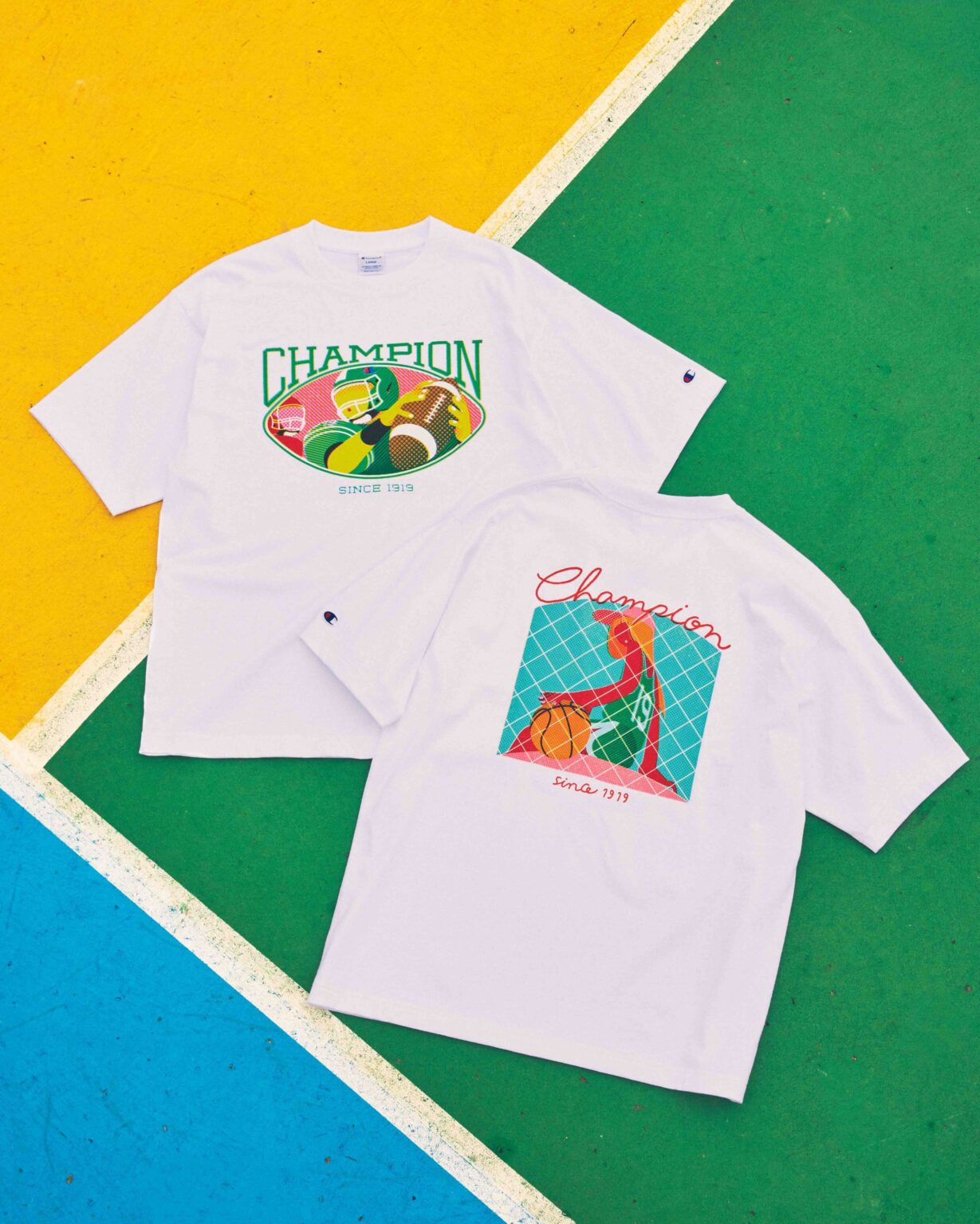 Championとイラストレーターの一乗ひかるがコラボ。バスケとアメフトをモチーフにしたポップなTシャツを発売 | EYESCREAM Championとイラストレーターの一乗ひかるがコラボ。バスケとアメフトをモチーフにしたポップなTシャツを発売 | EYESCREAM
