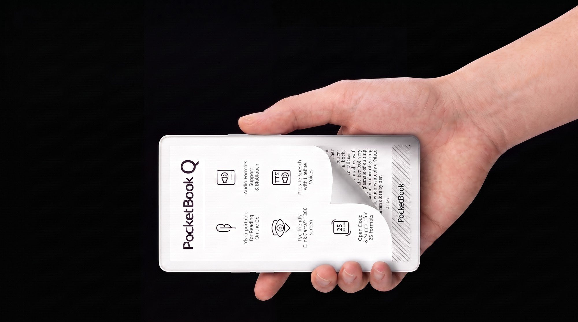 PocketBook Qは、スマートフォンと同じくらいコンパクトです。