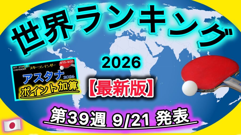 【卓球WR】優勝pt加算🏆スタコンアスタナ後のランク変動は…⁈ 2026年 第39週（9/21発表)